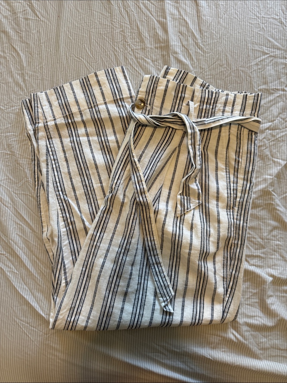 Madewell Cream and Black Striped Ankle Pants